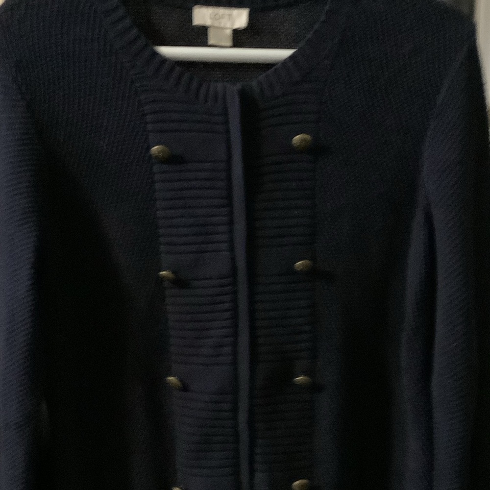 LOFT Navy Sweater, full‎ zip, double breasted, small
